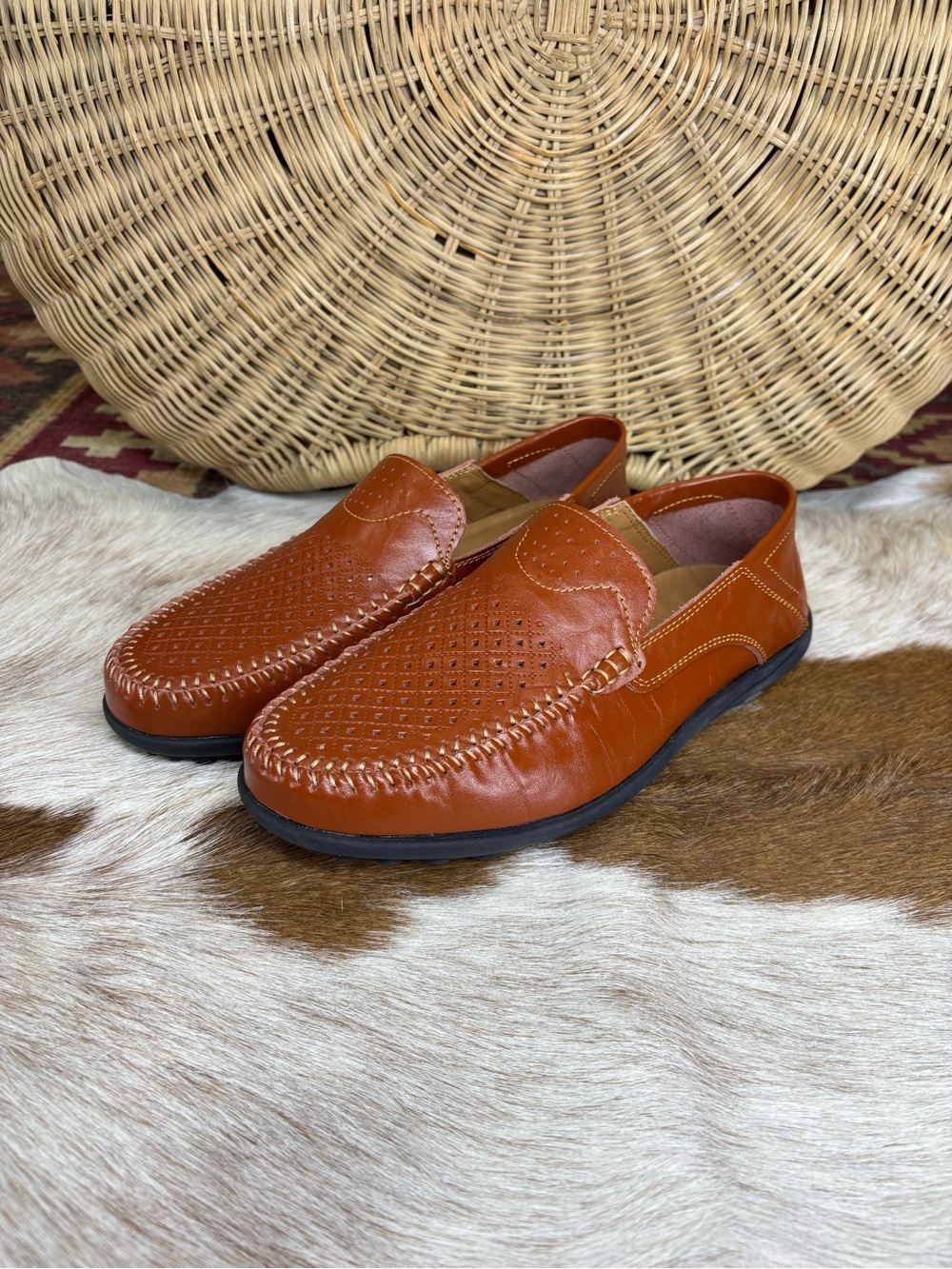 Men's Leather Slip-On Loafers in Cognac Brown